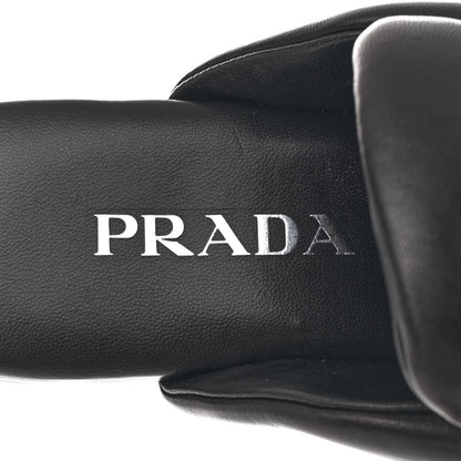 Prada Nappa Soft Padded Metal Triangle Logo Lug Sole 20mm Mules 37 Black 8 of 11