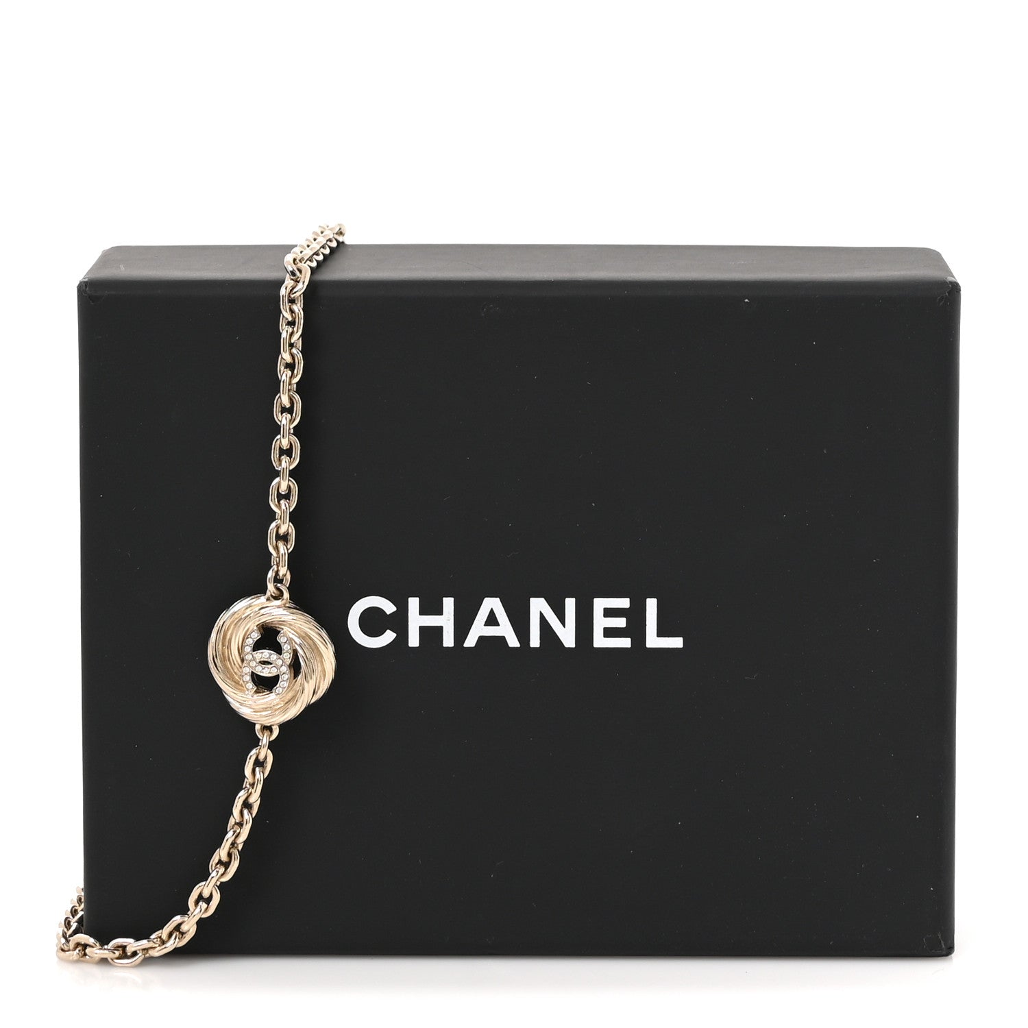 Chanel Crystal Metal CC Round Pendant Necklace Gold 5 of 5