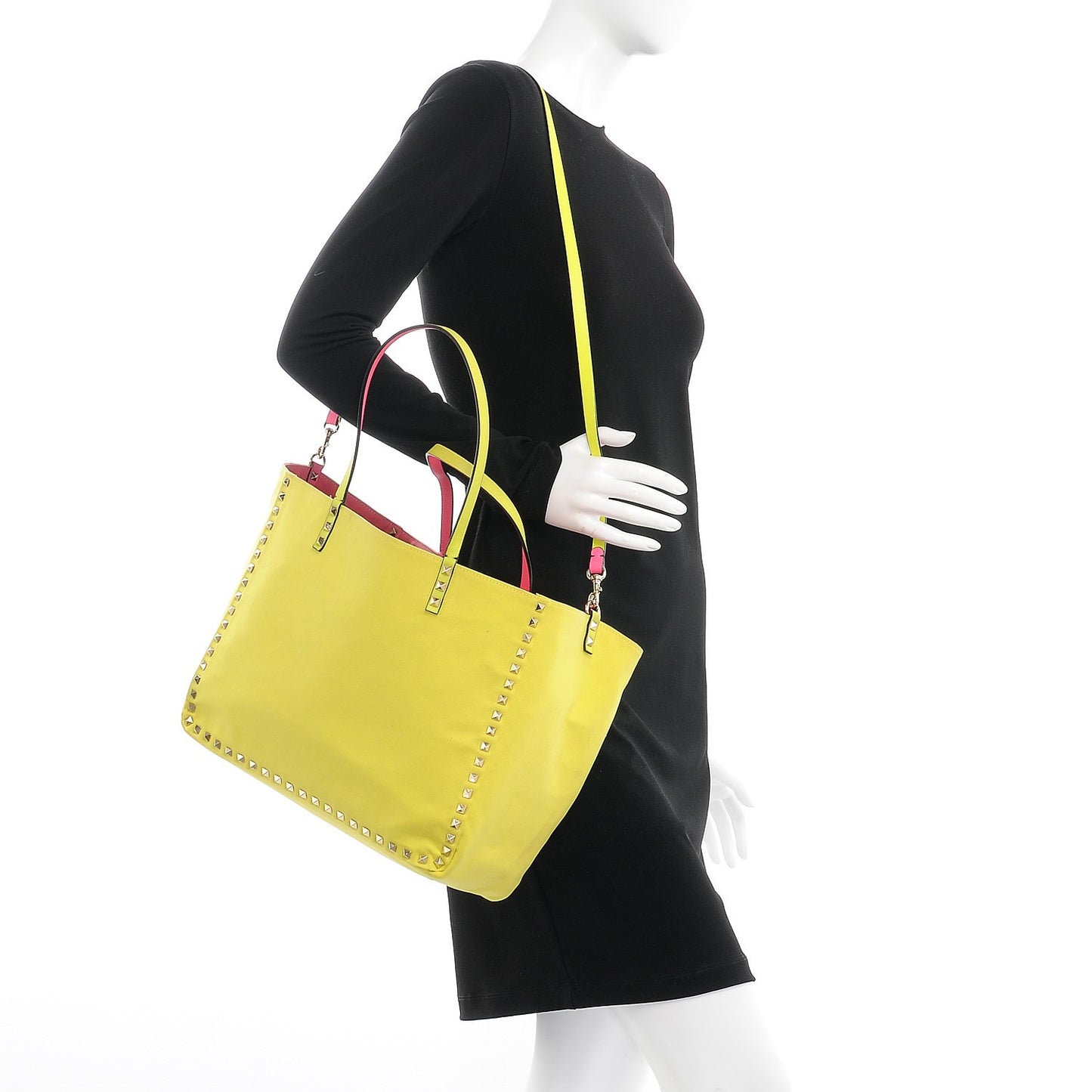 Canvas Large Rockstud Reversible Tote Pink Yellow