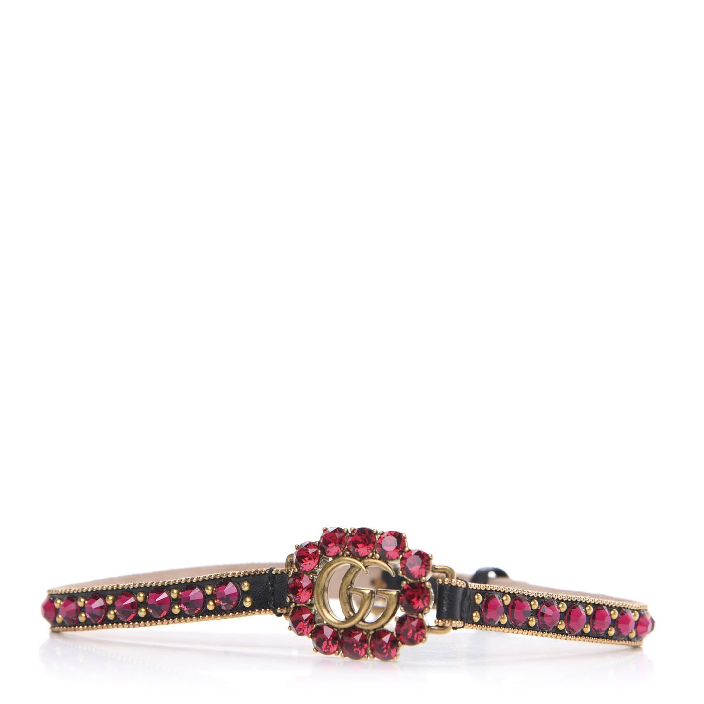 Calfskin Crystal Embellished Double G Choker Necklace Red