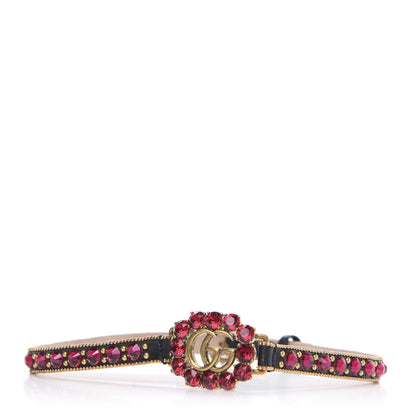 Gucci Calfskin Crystal Embellished Double G Choker Necklace Red 1 of 4