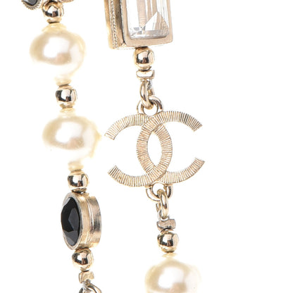 Chanel Pearl Gripoix Baguette Crystal CC Long Strand Necklace Gold 4 of 6