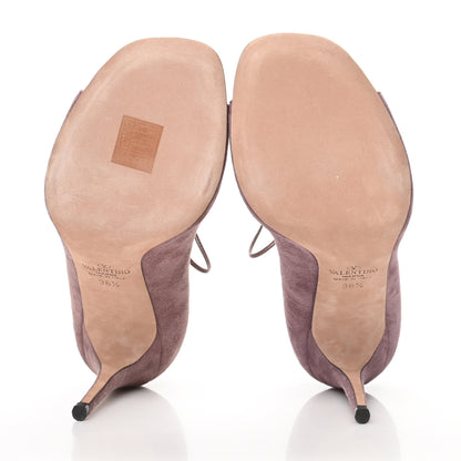 Valentino Garavani Suede Rockstud Gladiator Lace Up Open Toe Pumps 36.5 Purple 5 of 8