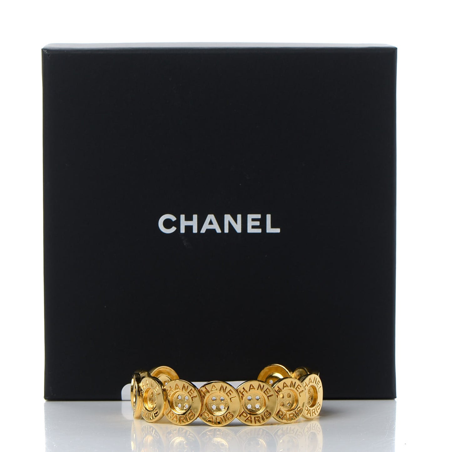 Metal Paris Button Logo Cuff Bracelet Gold