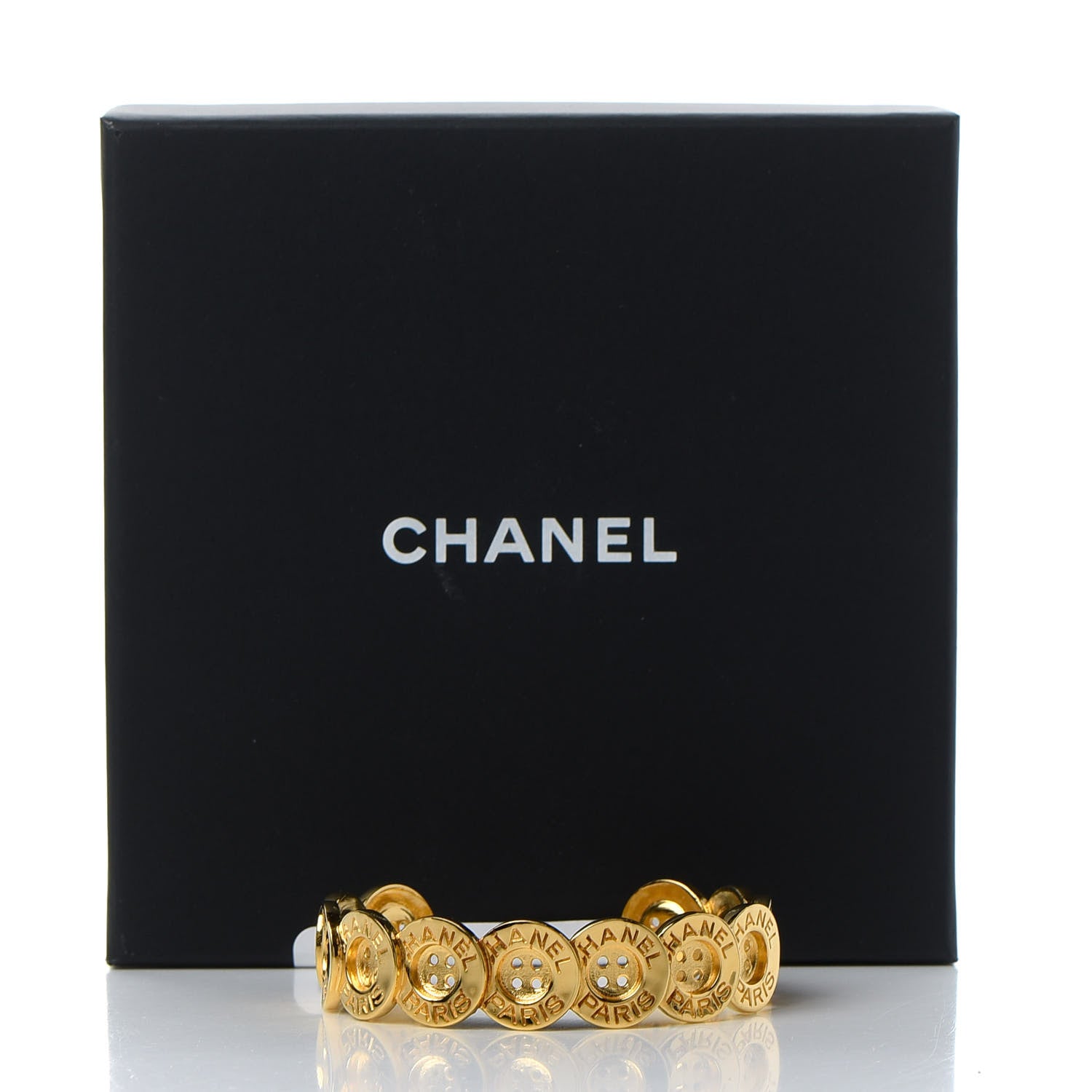 Chanel Metal Paris Button Logo Cuff Bracelet Gold 6 of 6