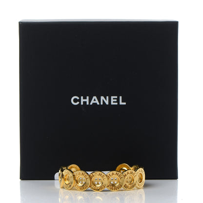 Chanel Metal Paris Button Logo Cuff Bracelet Gold 6 of 6