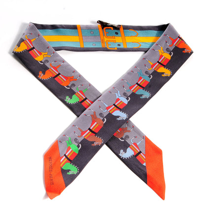 Hermes Silk Rocabar Twilly Gris Orange Vert 1 of 4