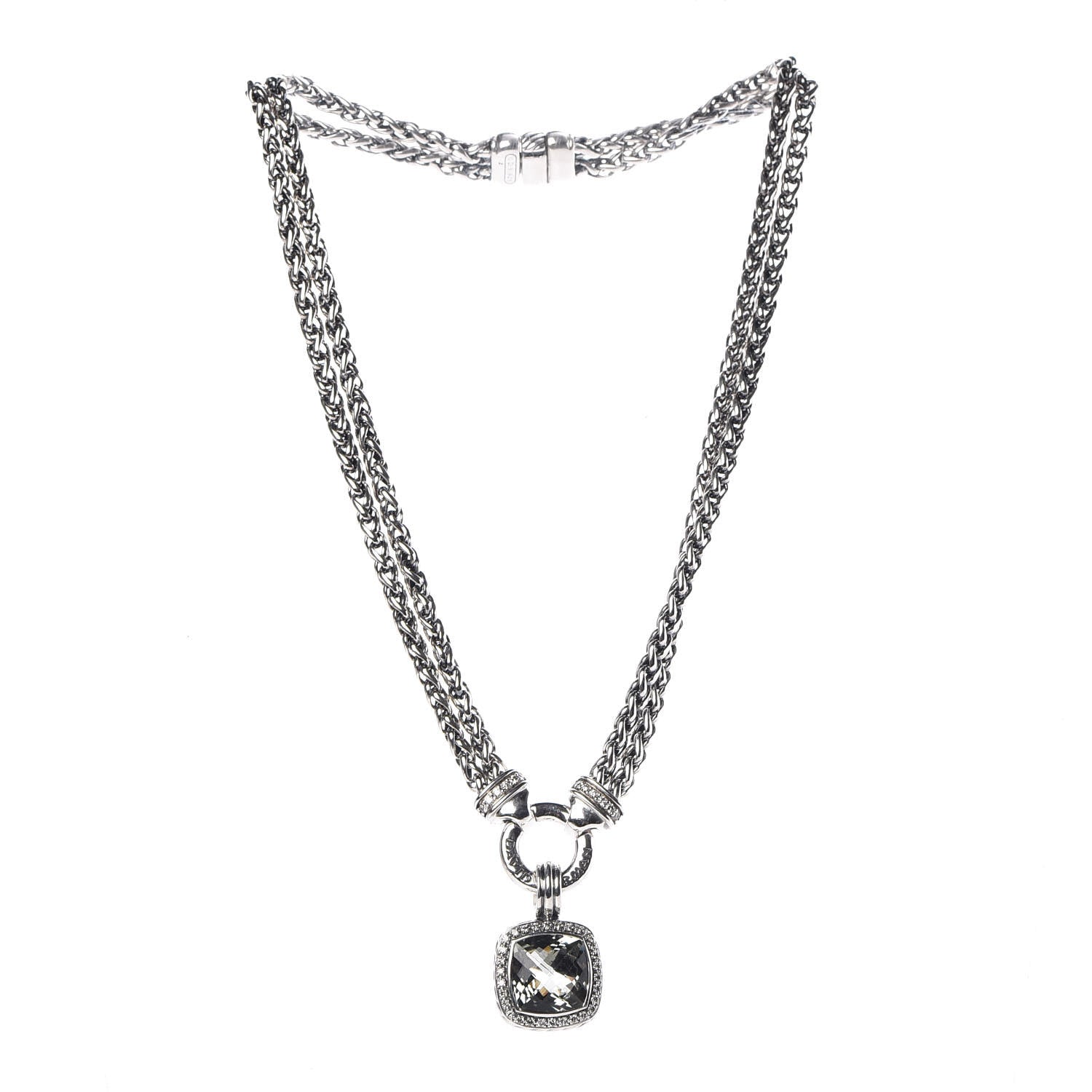David Yurman Sterling Silver Diamond Prasiolite 16mm Moonlight Ice Albion Wheat Chain Pendant Necklace 3 of 6