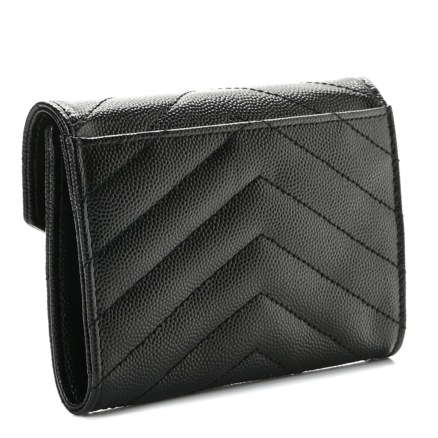 Saint Laurent Grain De Poudre Matelasse Chevron Small Monogram Envelope Wallet Black 2 of 8