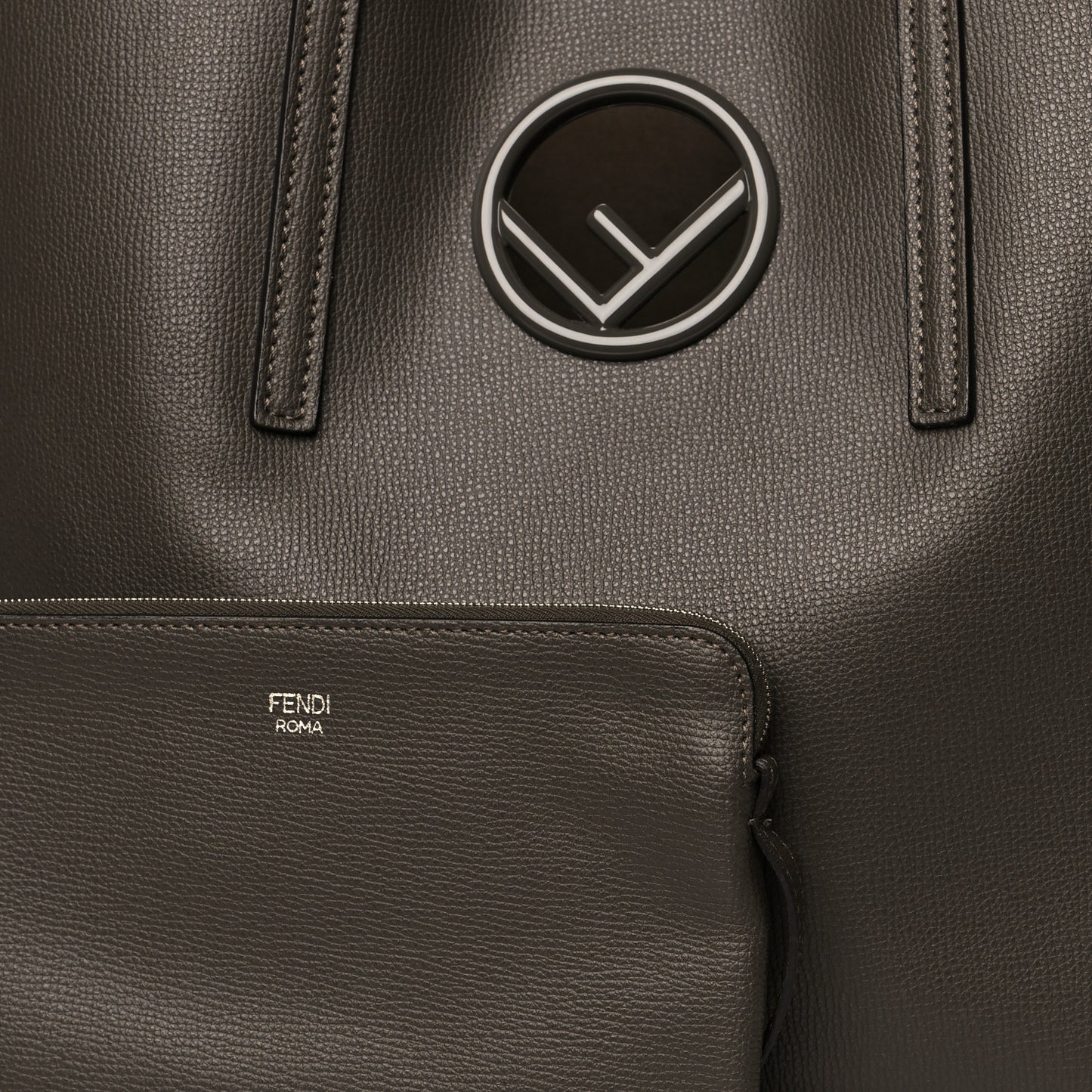 Vitello Vienna Enamel F is Fendi Shopping Tote Carbone Tobacco