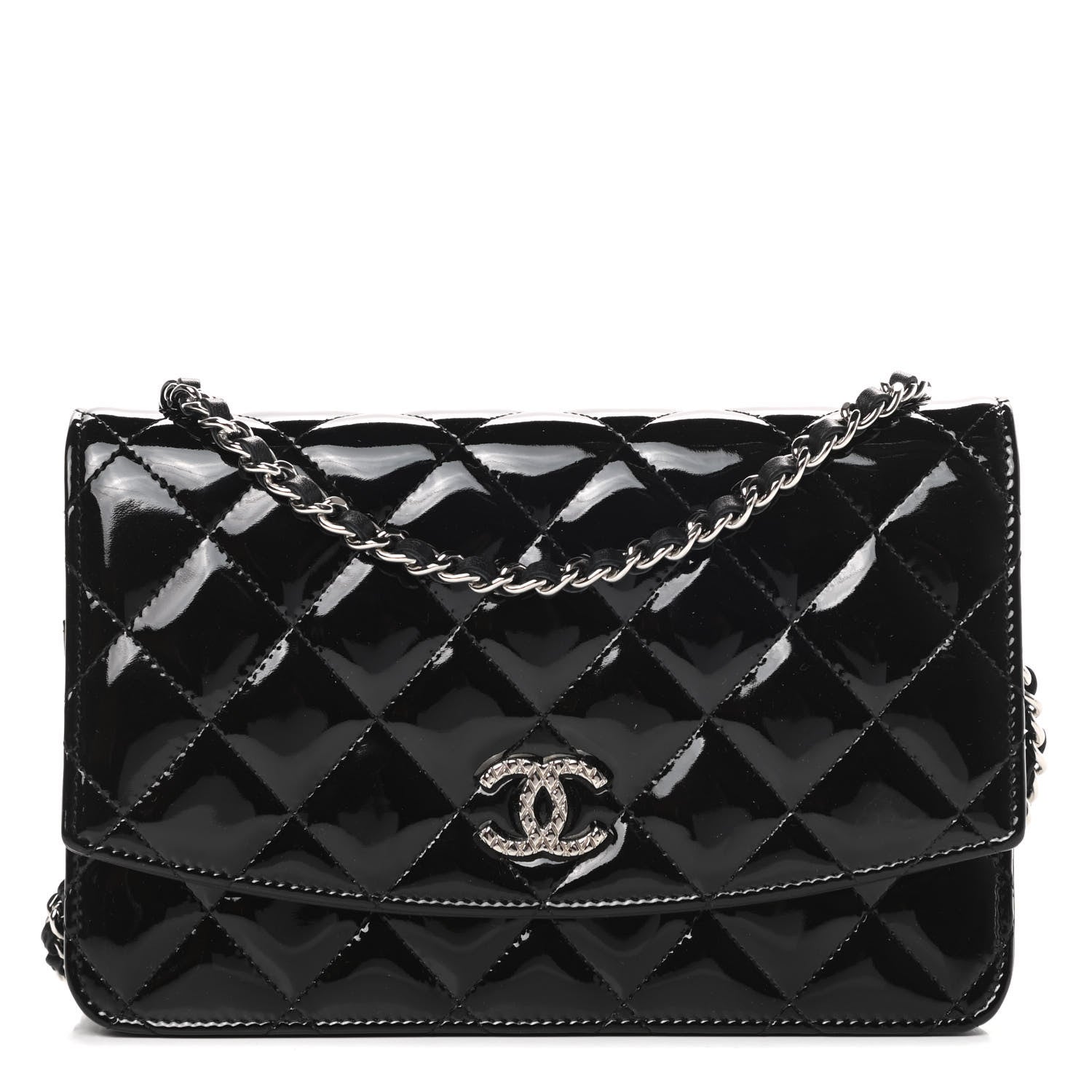 Chanel Patent Quilted Brilliant Wallet On Chain WOC Black 1 of 14