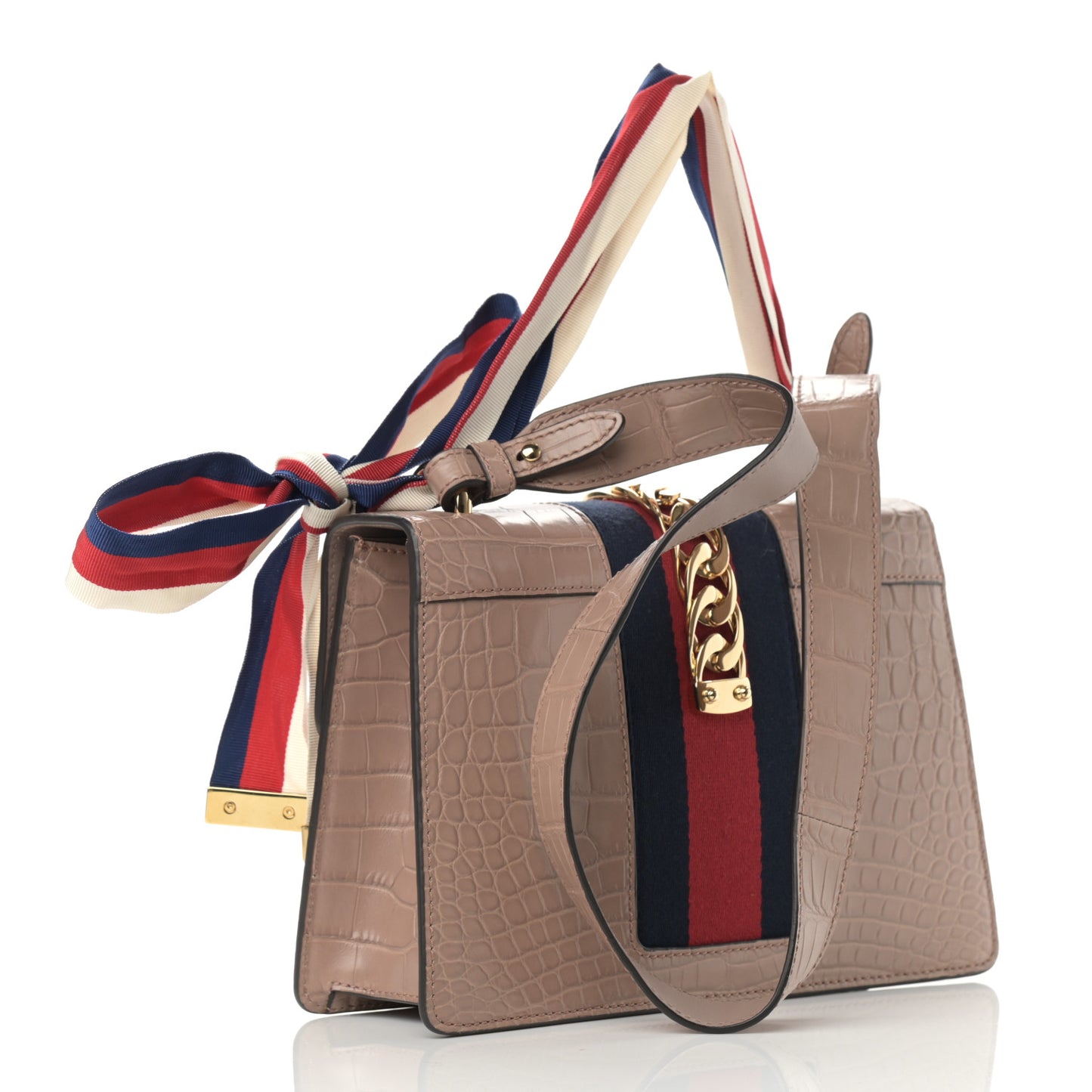 Alligator Small Sylvie Shoulder Bag Beige