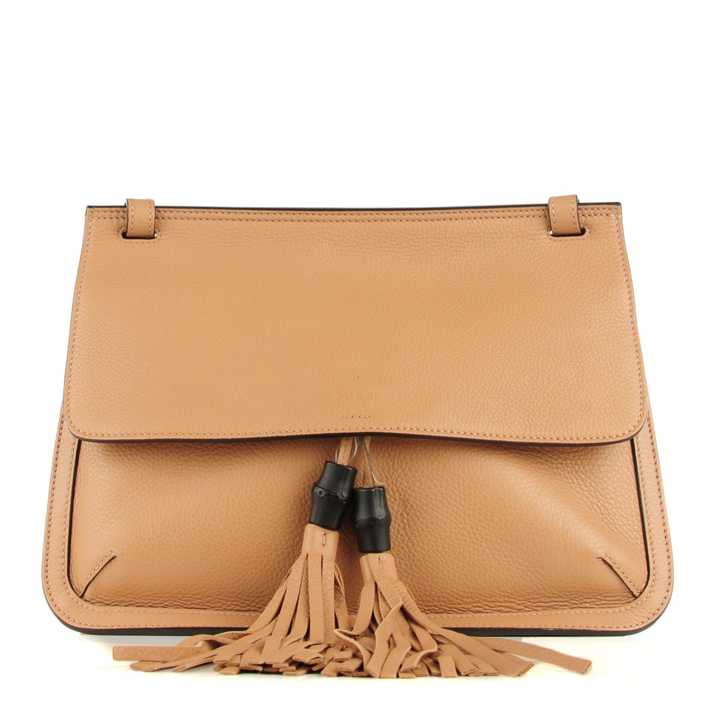 Leather Bamboo Daily Flap Shoulder Bag Beige
