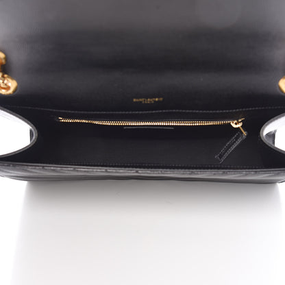 Saint Laurent Grain De Poudre Matelasse Chevron Large Monogram Satchel Black 5 of 9
