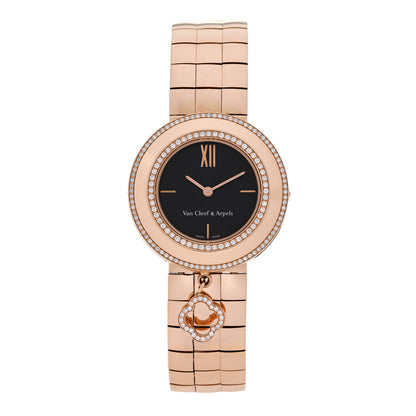 Van Cleef & Arpels 18K Rose Gold Diamond Bezel 32mm Charms Quartz Watch Black 1 of 6