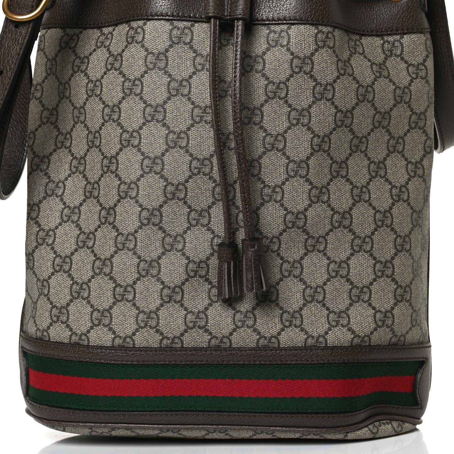 GG Supreme Monogram Web Ophidia Bucket Bag Brown