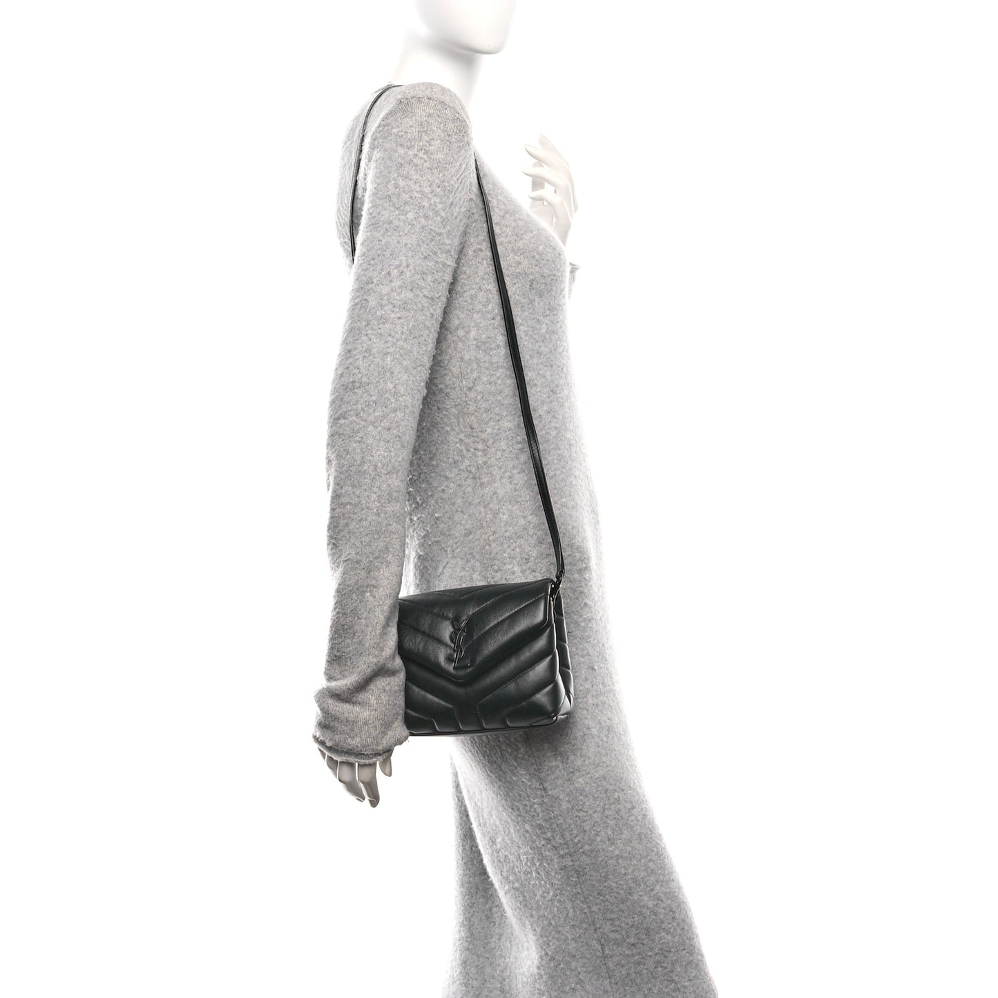 Calfskin Y Quilted Monogram Monochrome Toy Loulou Crossbody Bag Black