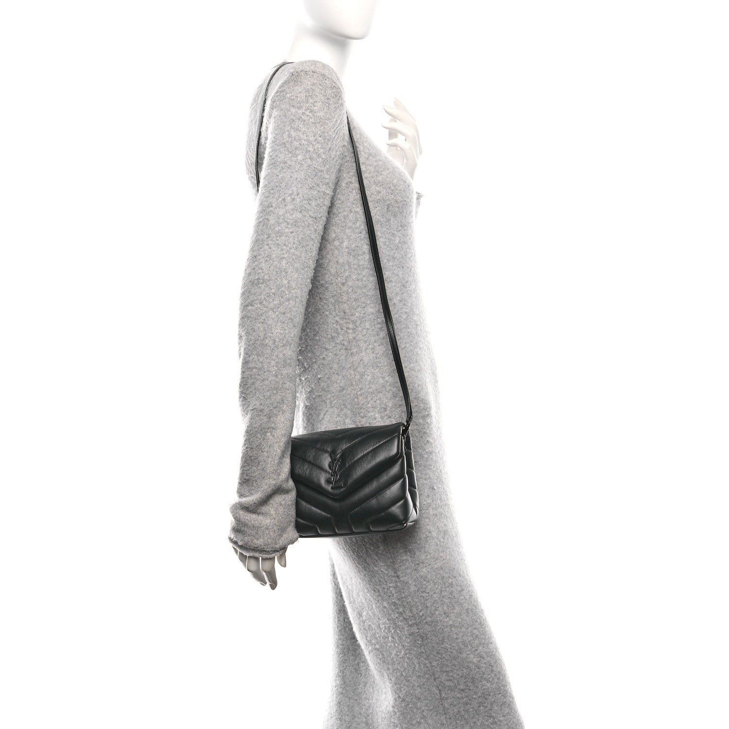 Saint Laurent Calfskin Y Quilted Monogram Monochrome Toy Loulou Crossbody Bag Black 2 of 12
