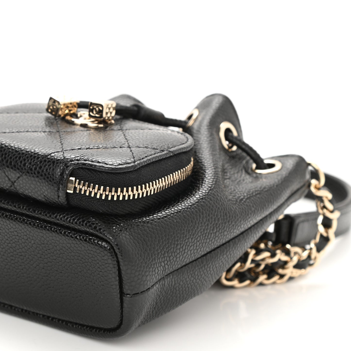 Caviar Quilted Mini CC Pocket Bucket Bag Black