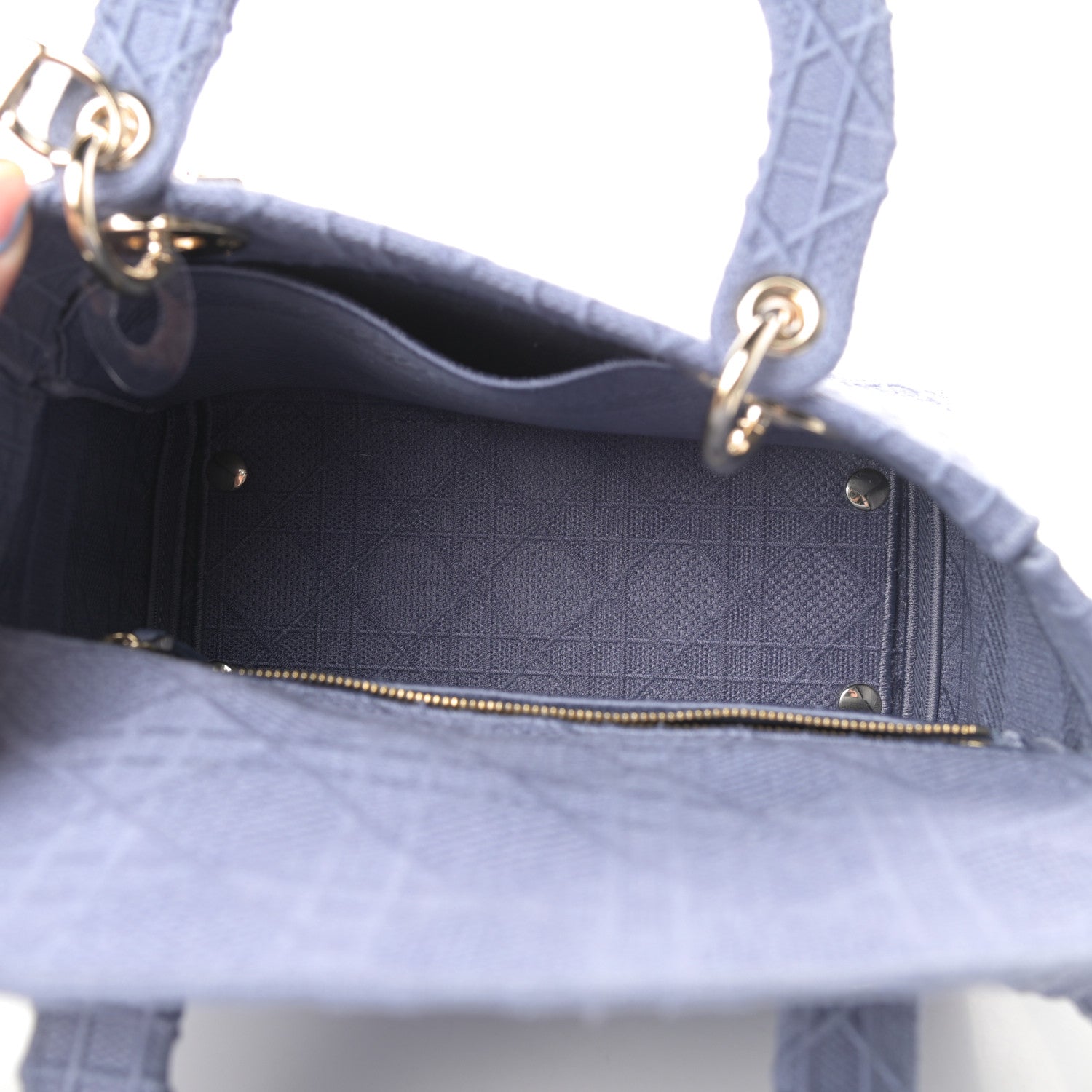 Christian Dior Canvas Embroidered Cannage Medium Lady D-Lite Blue 5 of 15