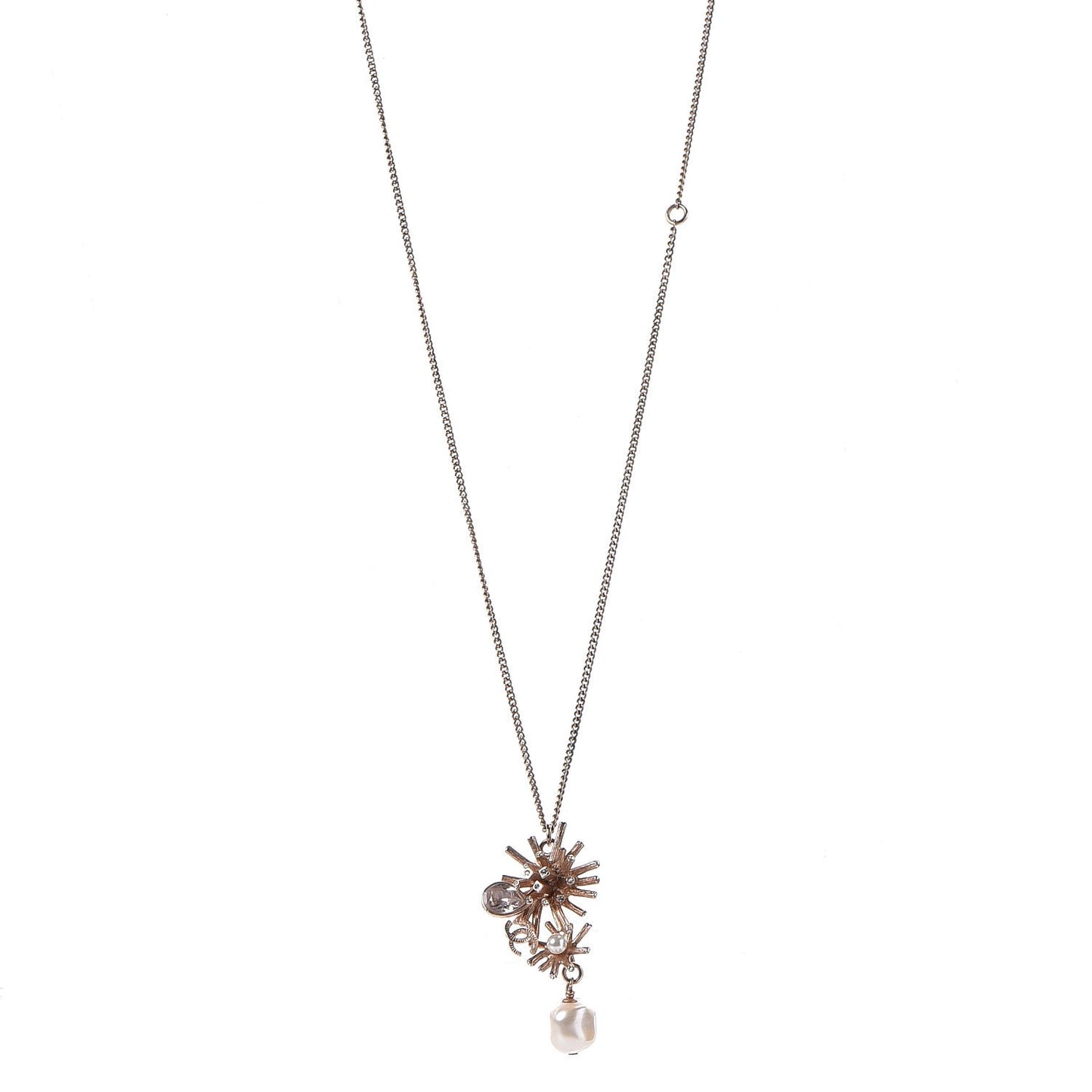 Crystal Pearl CC Necklace Gold