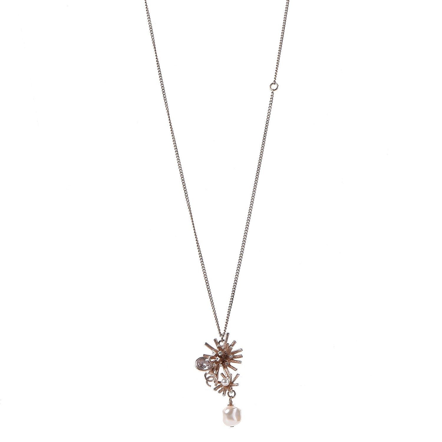 Chanel Crystal Pearl CC Necklace Gold 1 of 5