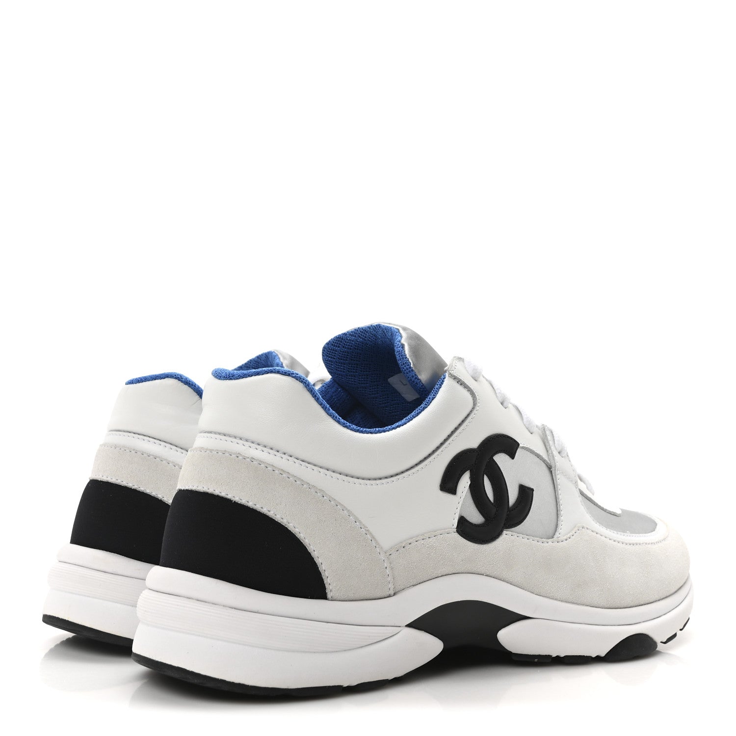 Chanel Calfskin Fabric Sneakers 40.5 White Silver Fluo Blue 5 of 9