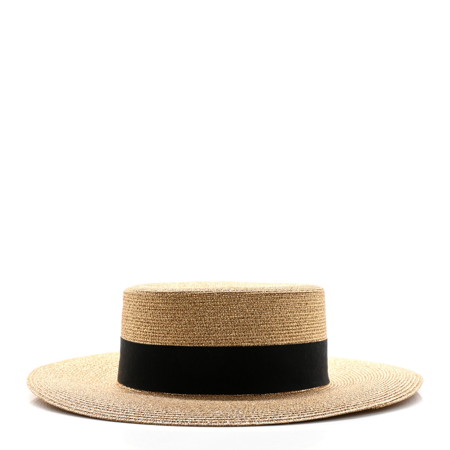 Glittered Straw Grosgrain Wide Brim Hat XS Gold Black
