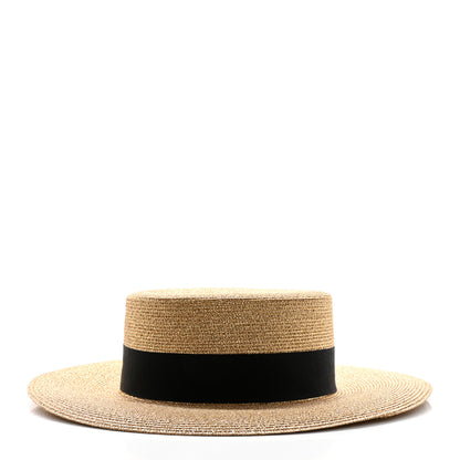 Gucci Glittered Straw Grosgrain Wide Brim Hat XS Gold Black 6 of 11
