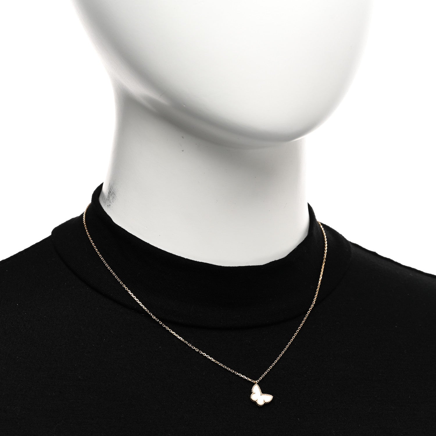 Van Cleef & Arpels 18K Yellow Gold Mother of Pearl Sweet Alhambra Butterfly Pendant Necklace 2 of 5