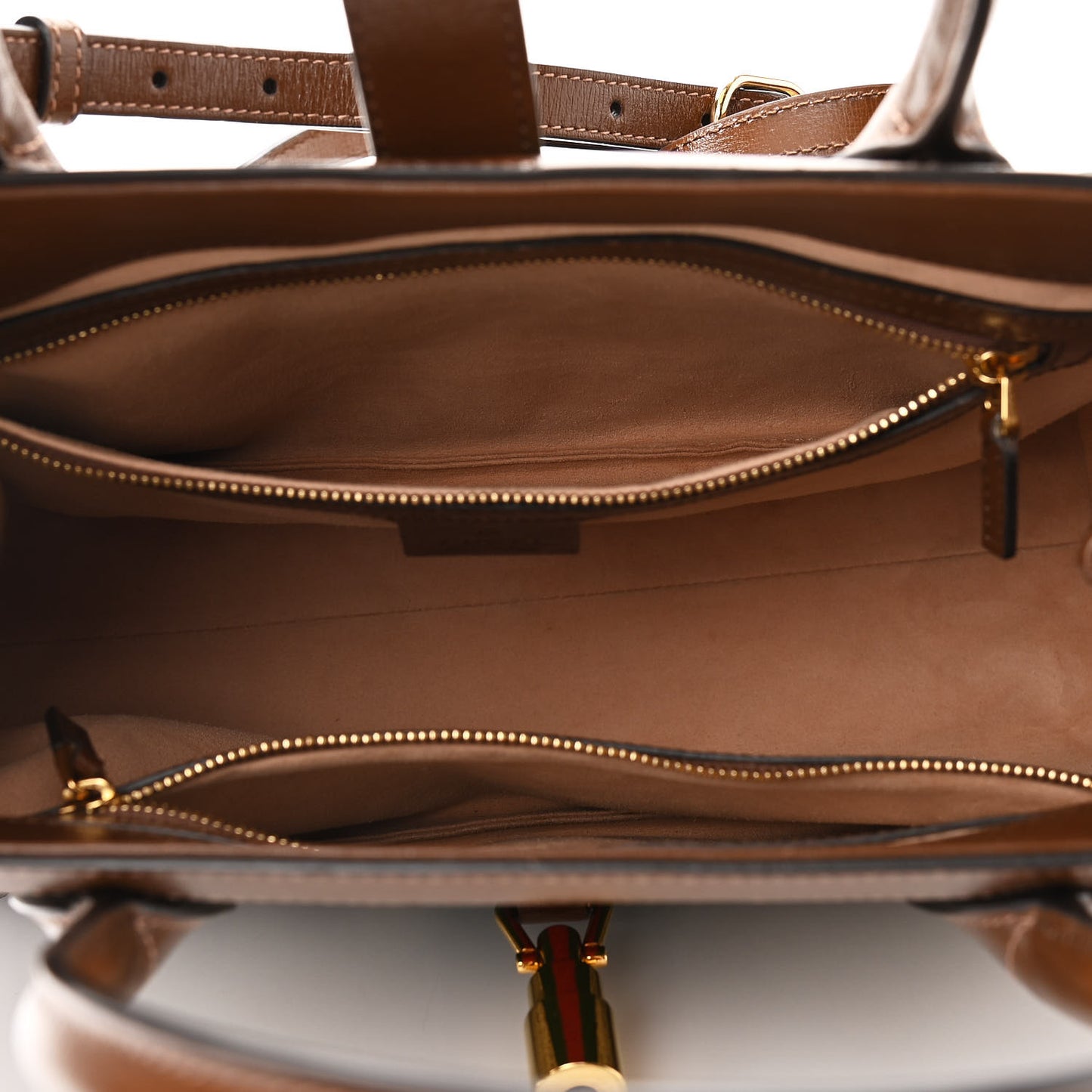 GG Supreme Monogram Azalea Calfskin Web Medium Jackie 1961 Tote Beige Ebony Brown Sugar