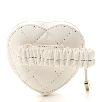 Chanel Lambskin Quilted Heart Zipped Arm Coin Purse White 3 of 8