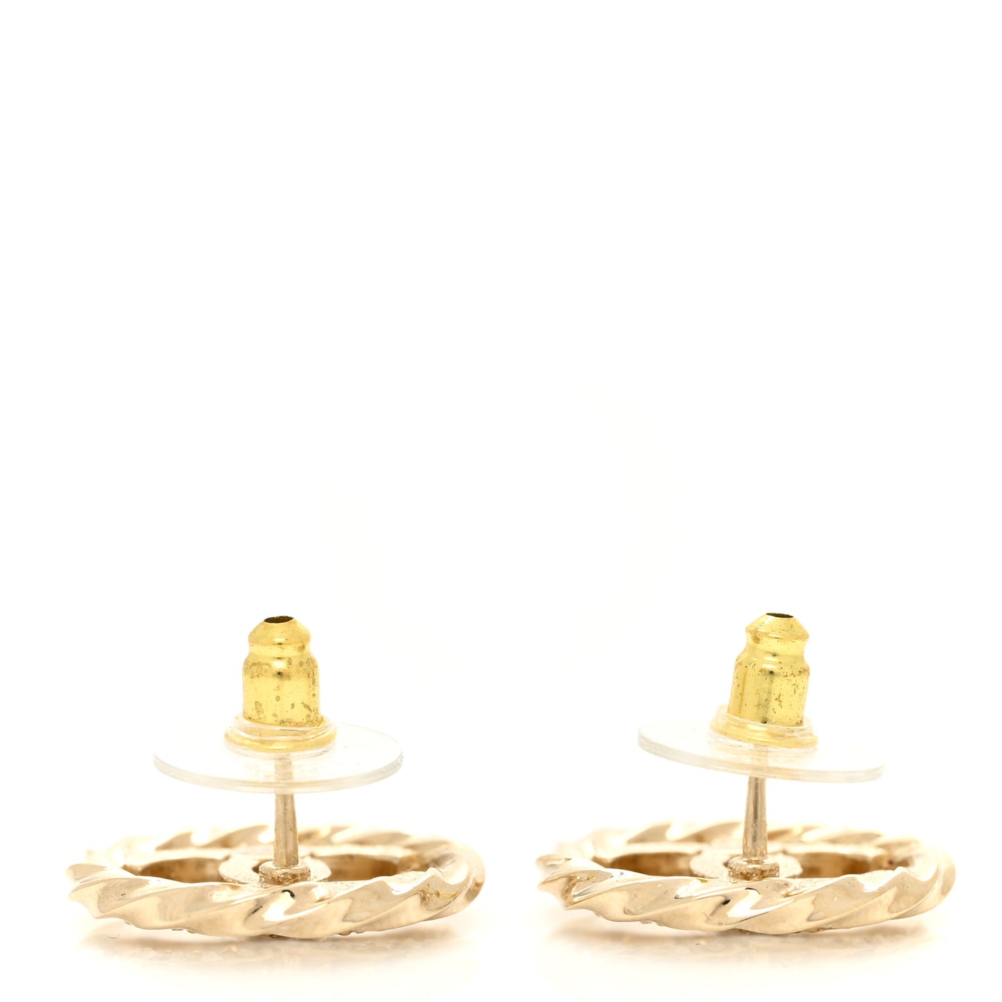 Metal Twist Crystal CC Earrings Gold