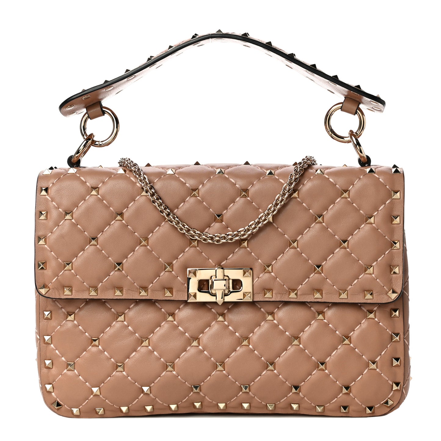 Nappa Medium Rockstud Spike Shoulder Bag Soft Noisette