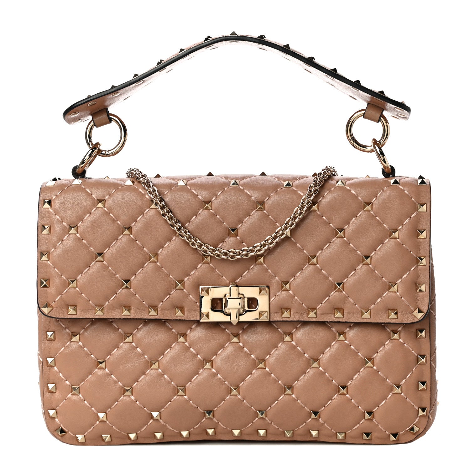 Valentino Garavani Nappa Medium Rockstud Spike Shoulder Bag Soft Noisette 1 of 9