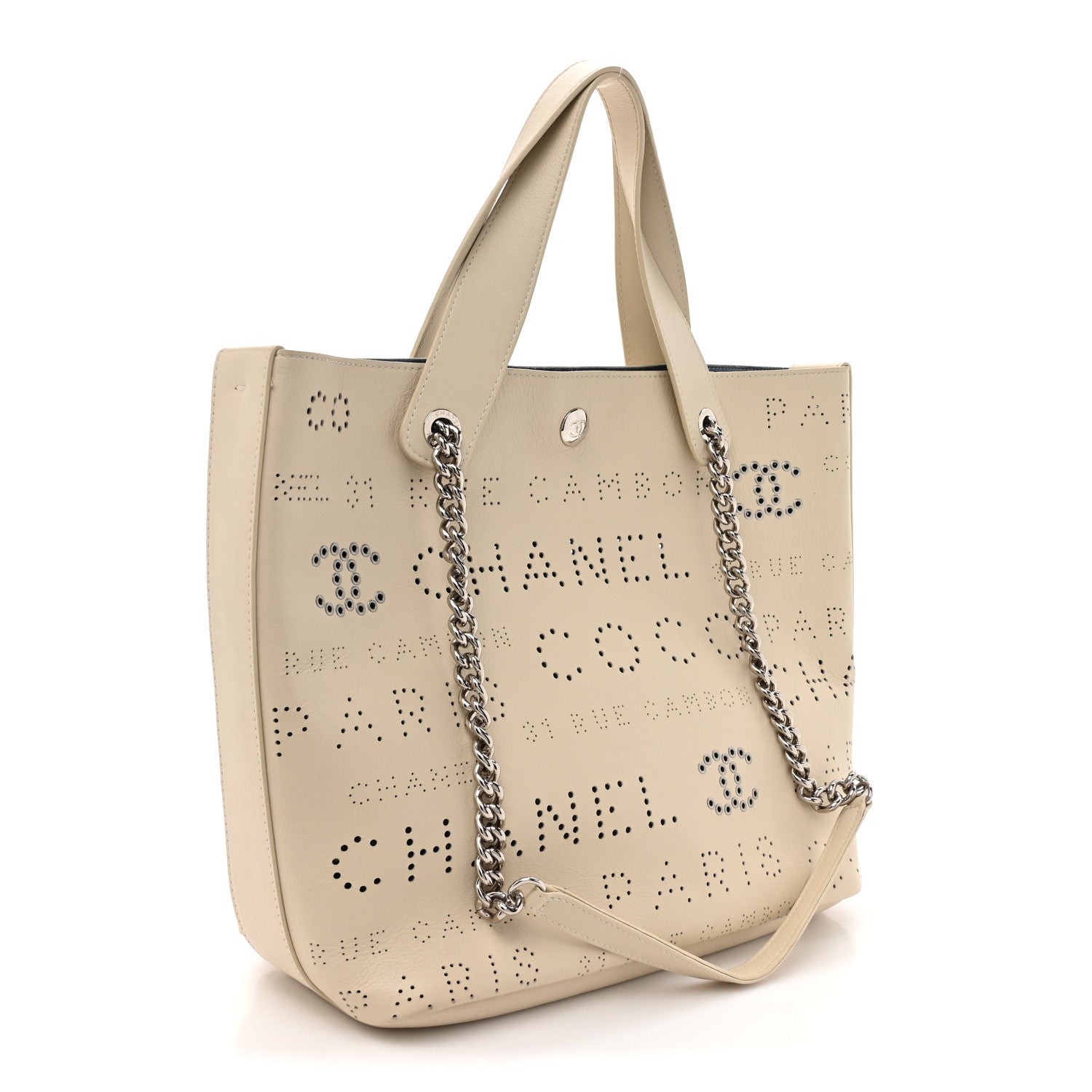 Chanel Calfskin Tweed Small Logo Eyelets Shopping Tote Beige 2 of 11