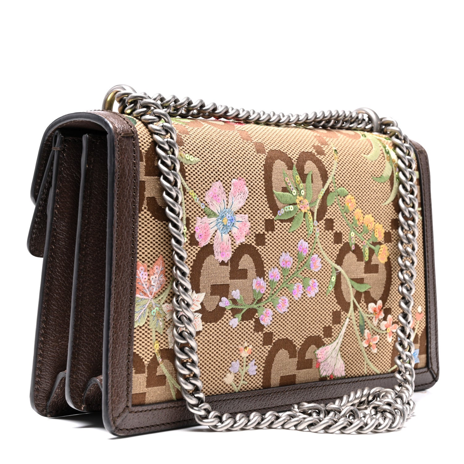 Gucci Monogram Jumbo GG Textured Dollar Calfskin Embroidered Small Dionysus Shoulder Bag Camel Ebony New Acero Multicolor 3 of 11