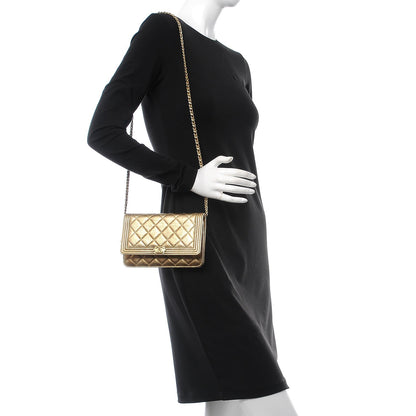 Chanel Metallic Calfskin Quilted Boy Wallet On Chain WOC Gold 2 of 9