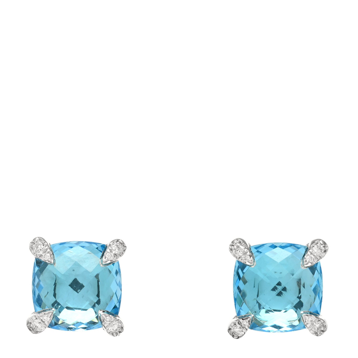 David Yurman Sterling Silver Diamond Blue Topaz 9mm Chatelaine Earrings 1 of 4