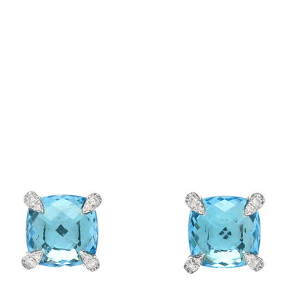 David Yurman Sterling Silver Diamond Blue Topaz 9mm Chatelaine Earrings 1 of 4