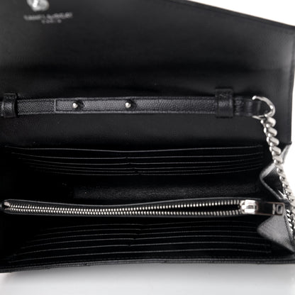 Saint Laurent Grain De Poudre Matelasse Chevron Monogram Chain Wallet Black 4 of 4
