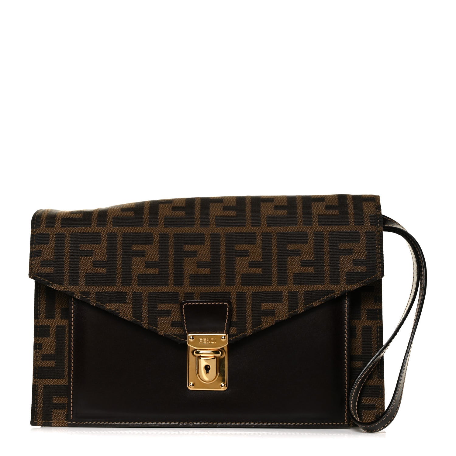 Fendi Zucca Calfskin Flap Clutch Tobacco Black 1 of 8
