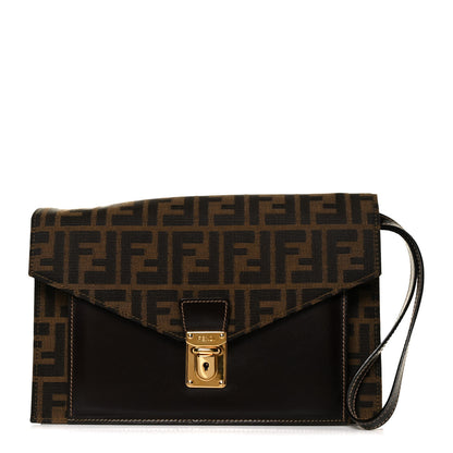Fendi Zucca Calfskin Flap Clutch Tobacco Black 1 of 8