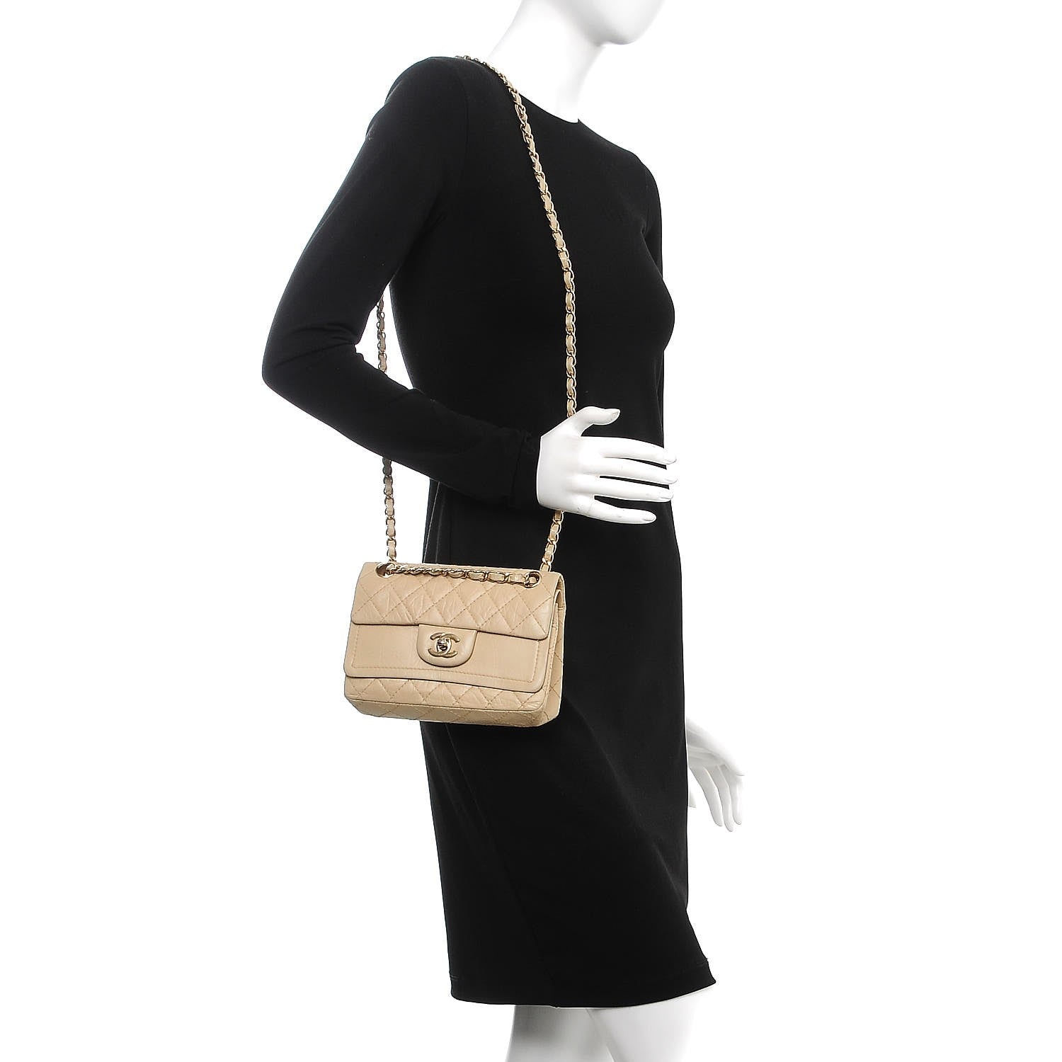 Chanel Aged Calfskin Small Double Flap Beige 2 of 9