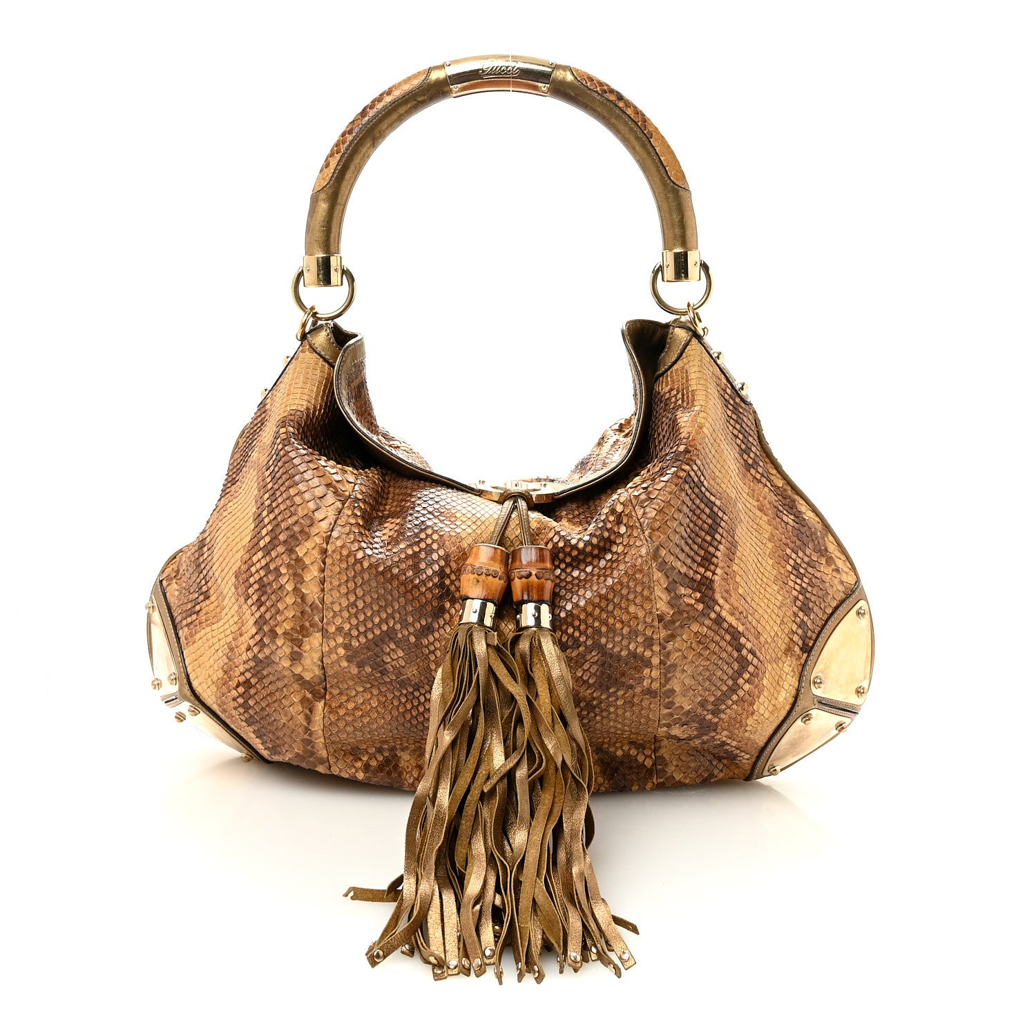 Gucci Snakeskin Large Indy Top Handle Hobo Gold 1 of 10