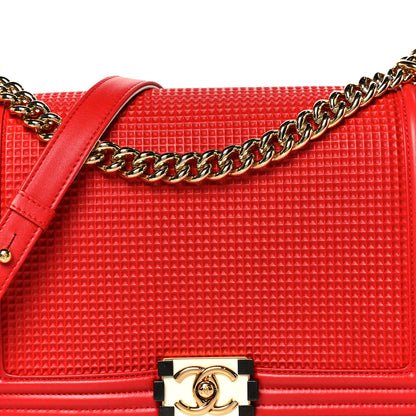 Chanel Lambskin Embossed New Medium Boy Cube Flap Red 8 of 10