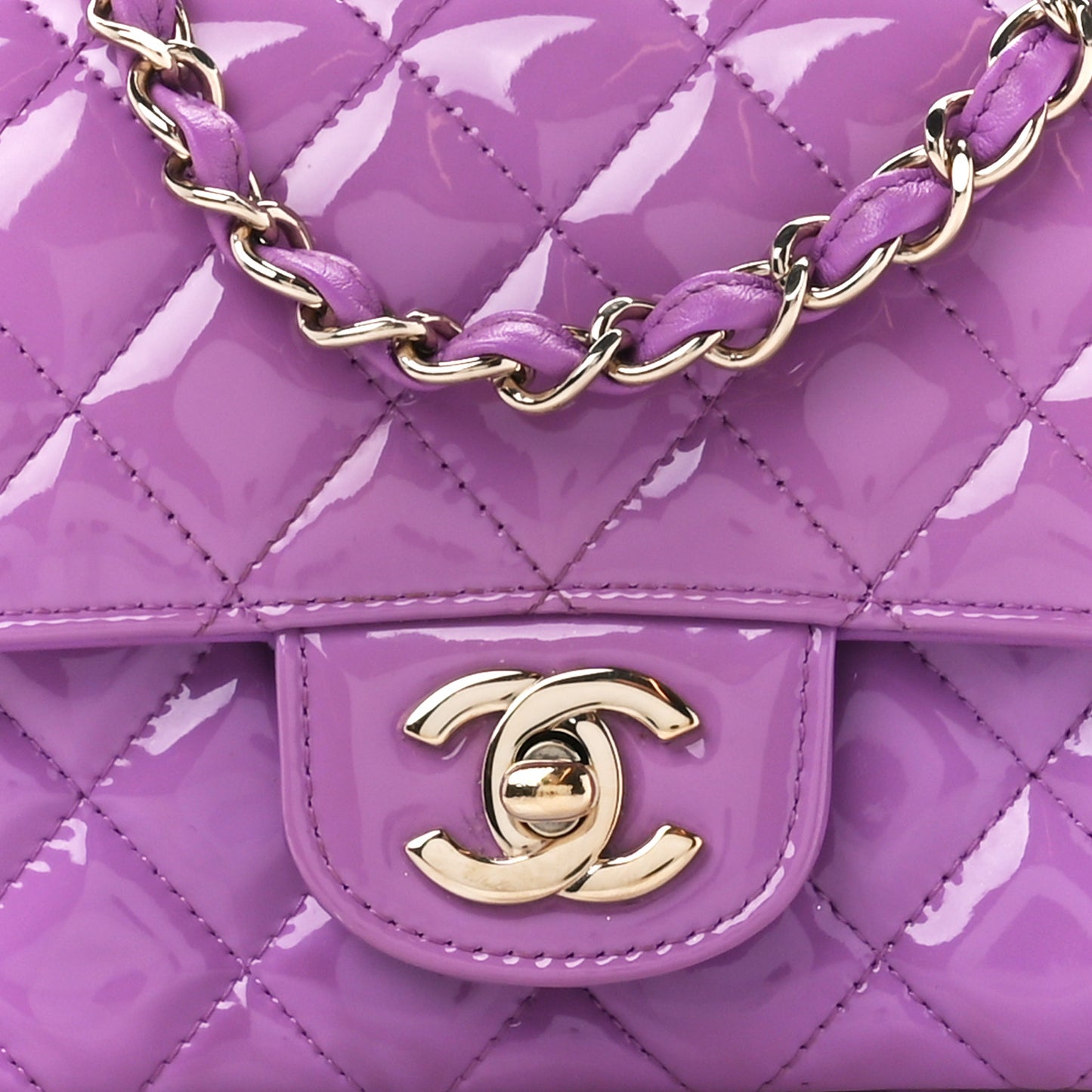 Patent Quilted Mini Rectangular Flap Purple