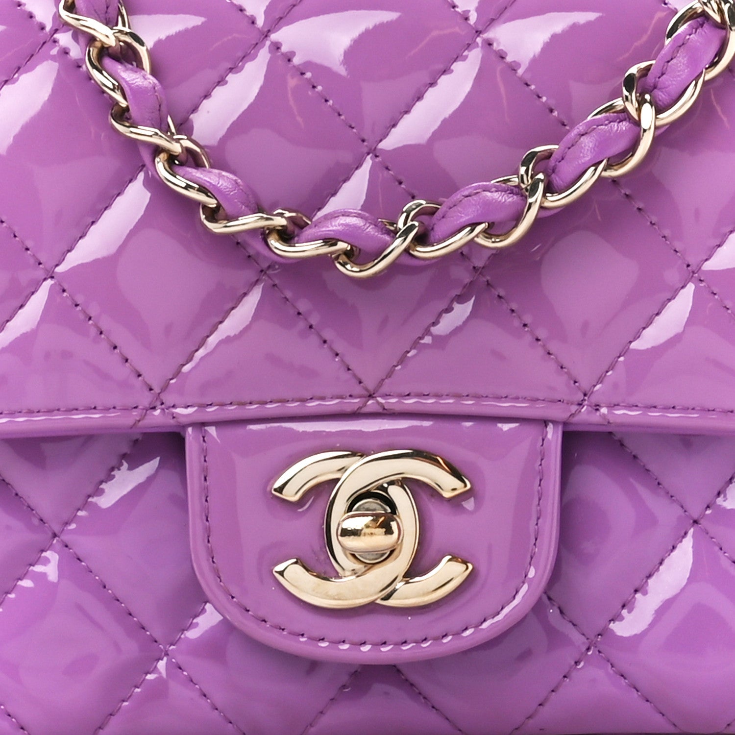 Chanel Patent Quilted Mini Rectangular Flap Purple 9 of 11