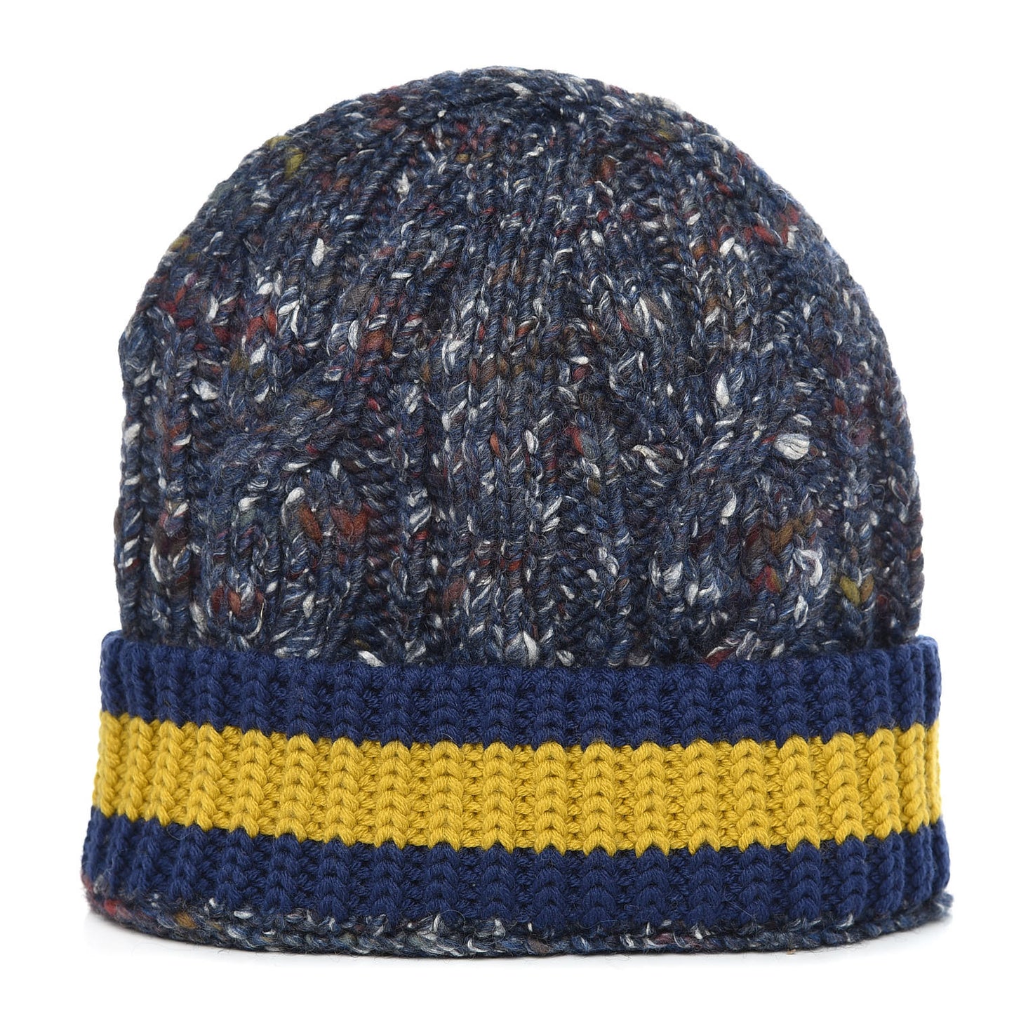 Wool Alpaca Silk Cable Knit Beanie Hat Navy