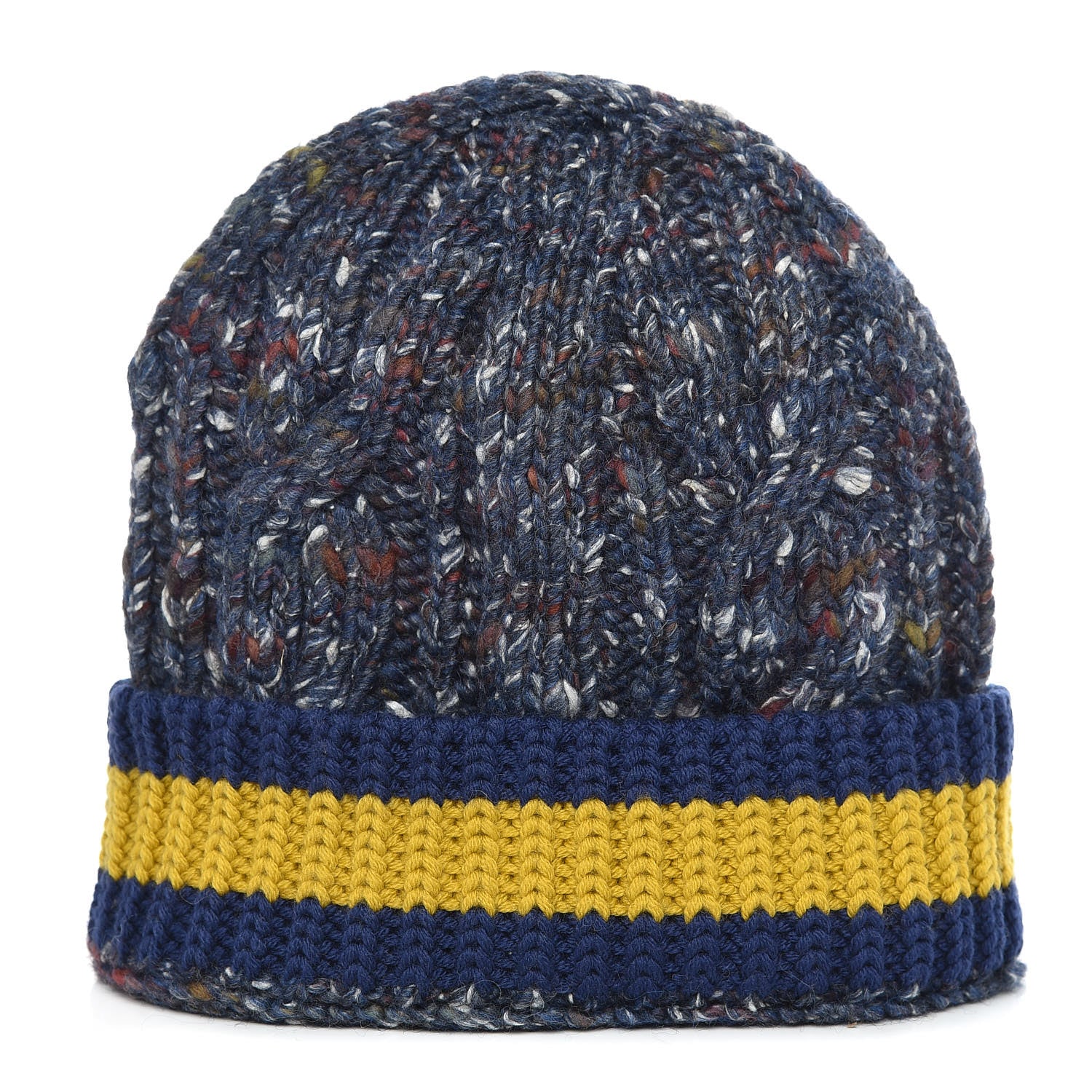Gucci Wool Alpaca Silk Cable Knit Beanie Hat Navy 1 of 6